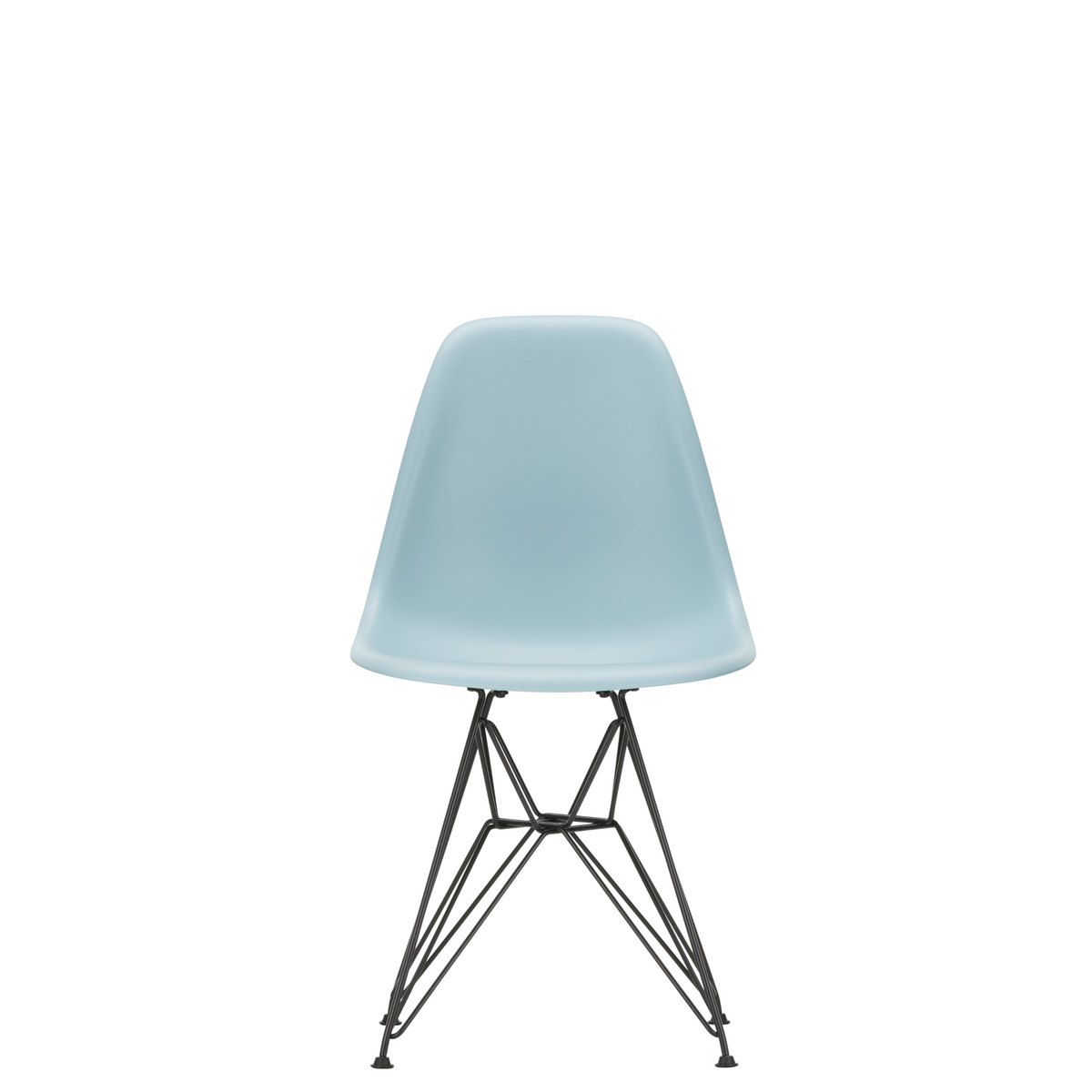 Vitra Eames Plastic Side Chair DSR Powder Coated for Outdoor Use Ice Grey Shell Black Powdercoated Base