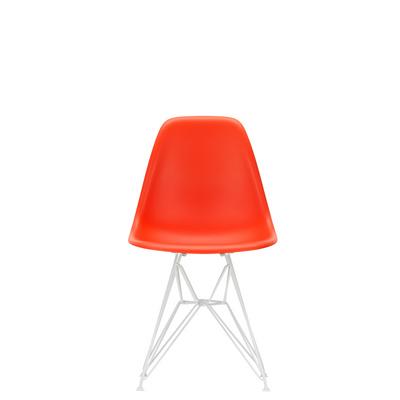 Vitra Eames Plastic Side Chair DSR Powder Coated for Outdoor Use Poppy Red Shell White Powdercoated Base