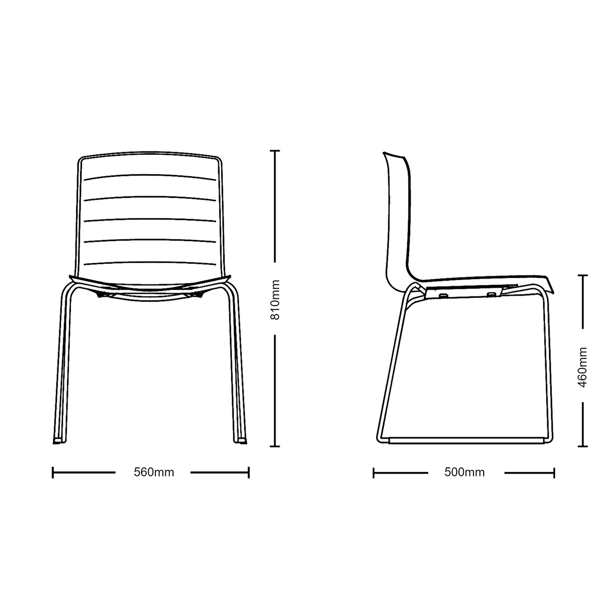 Dimensions for Arper Catifa 46 Stackable Chair with Chrome Base