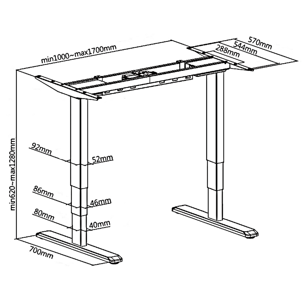 Dimensions for Electric Office Sit Stand Desk