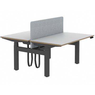 Elite Electric Office Sit Stand Desk Dual Black Base Grey Plywood