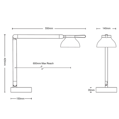 Dimensions for HAY Office PC Double Arm Task Light