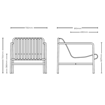 Dimensions for HAY Palissade Lounge Chair Low Office