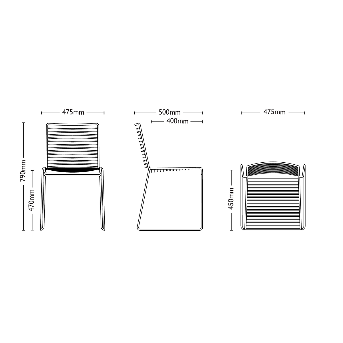 Dimensions for HAY Hee Dinning Chairs