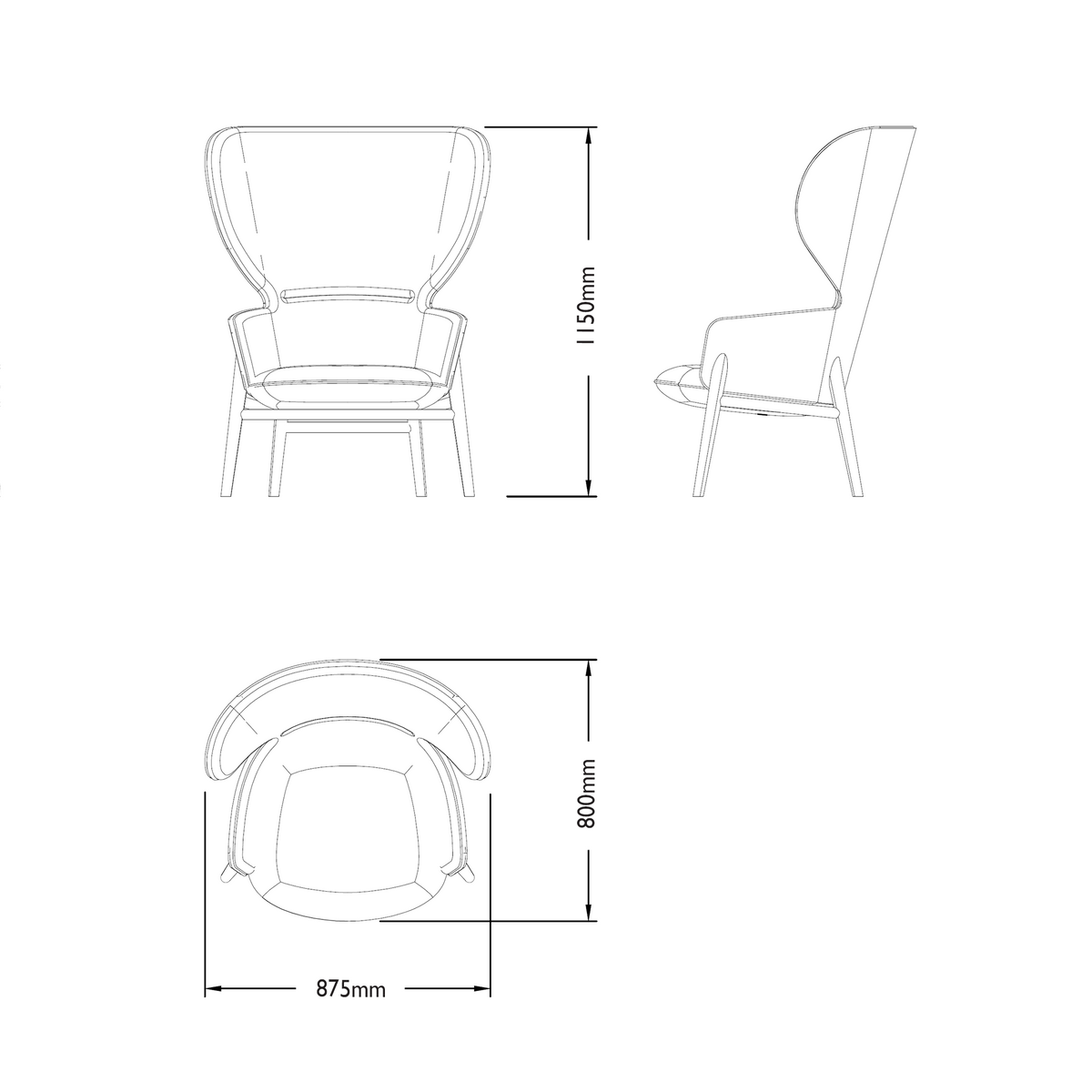 Dimensions for Connection Office Hygge High Back Oak Chair