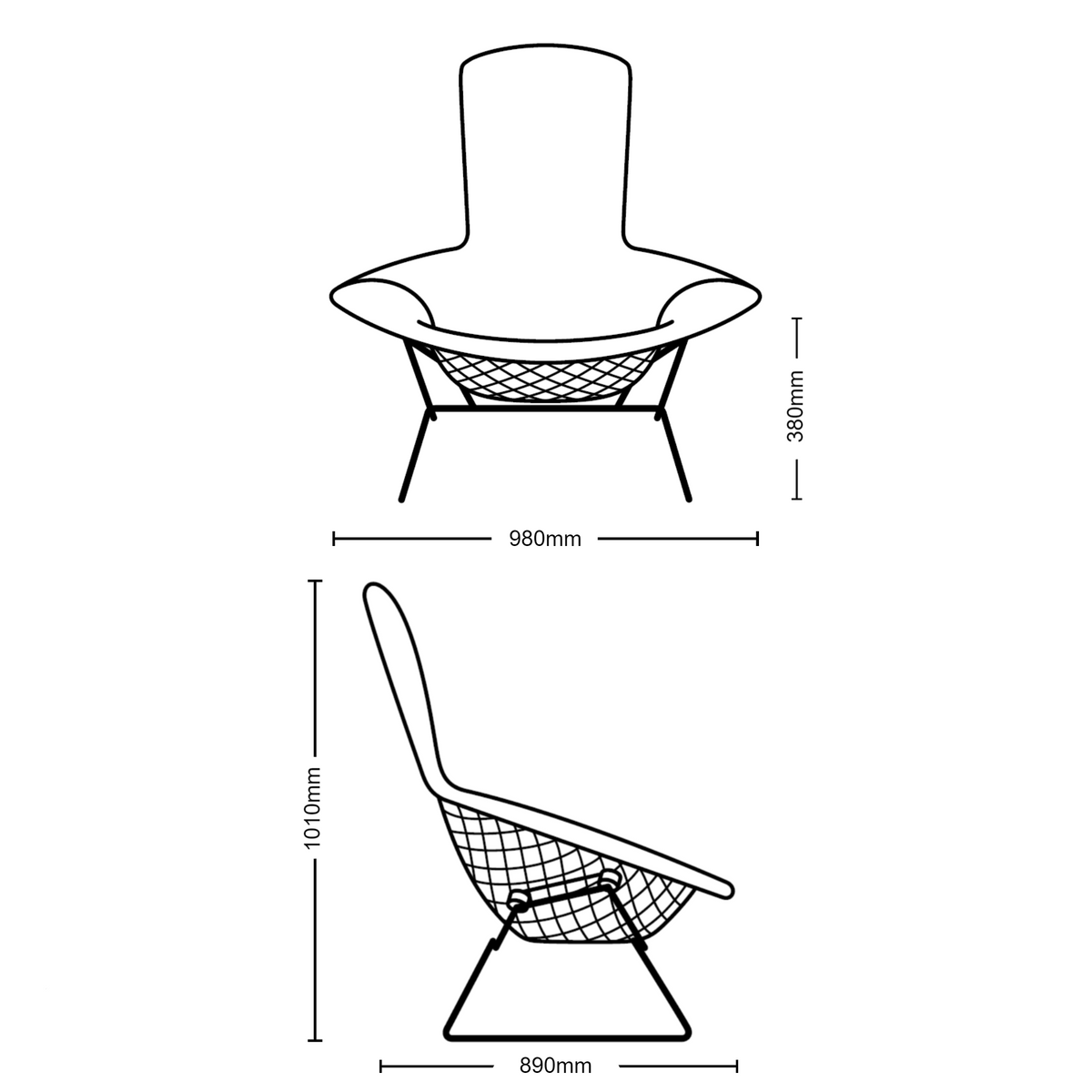 Dimensions for Knoll Bertoia Bird Lounge Chair