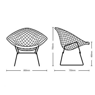 Dimensions for Knoll Bertoia Diamond Lounge Chair with Seat Pad