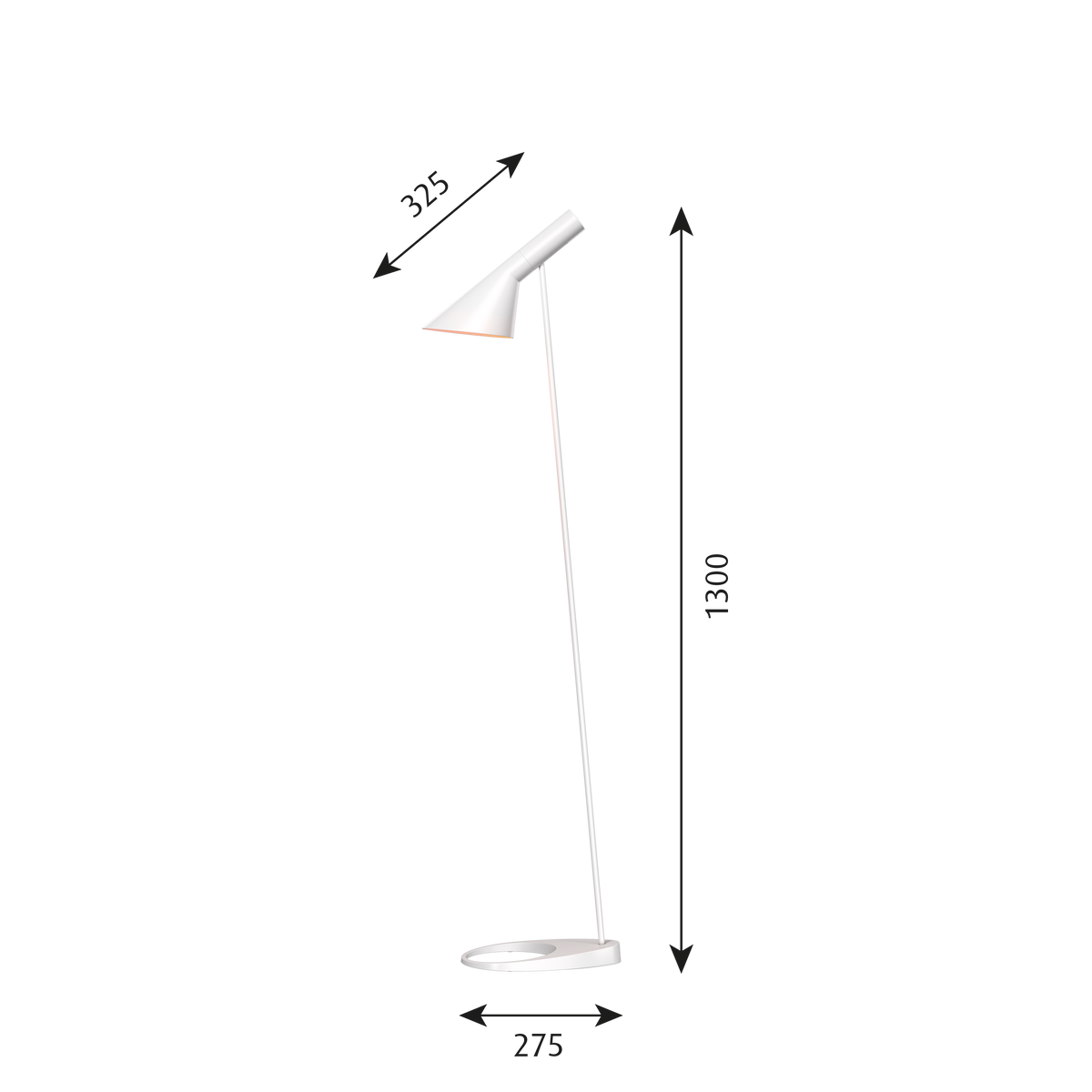 Dimensions of Louis Poulsen AJ Floor Lamp by Arne Jacobsen