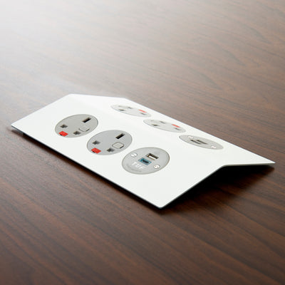 OE Electrics Office Peak Meeting Table Power Unit Matt White with Grey Socket