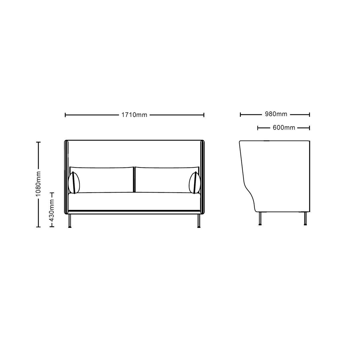 Dimensions for HAY Office Silhouette High Back Sofa 3 Seater