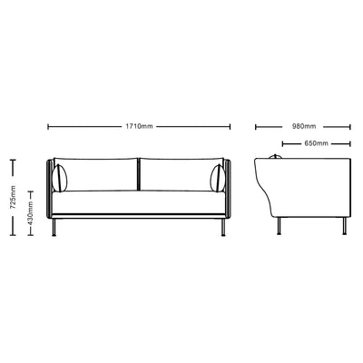 Dimensions for HAY Office Silhouette Sofa 2 Seater - Oak Leg