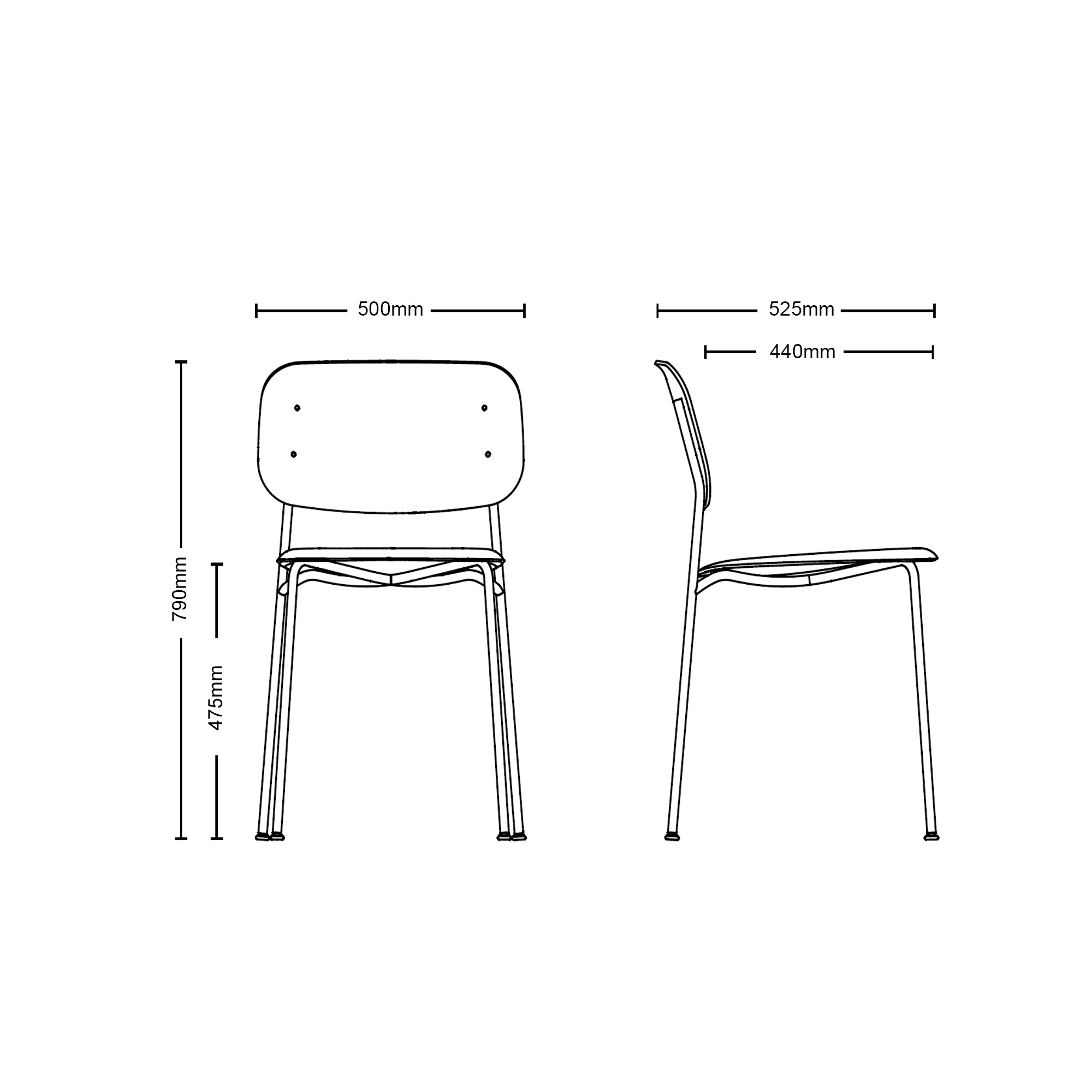 Dimensions for HAY Pair of Soft Edge P10 Stackable Chairs