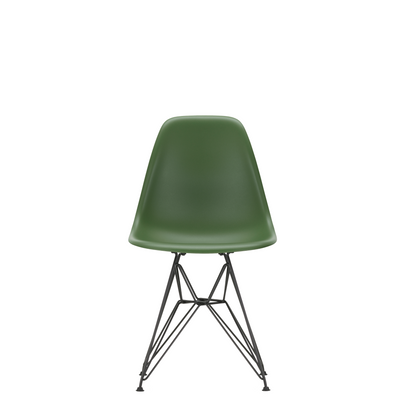 Vitra Eames Plastic Side Chair DSR Powder Coated for Outdoor Use Dark Forest Green Shell Black Powdercoated Base