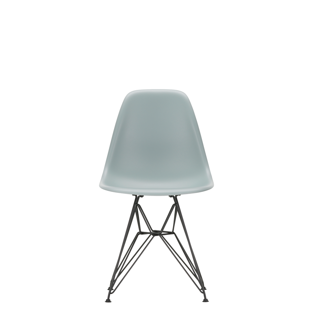 Vitra Eames Plastic Side Chair DSR Powder Coated for Outdoor Use Light Grey Shell Black Powdercoated Base