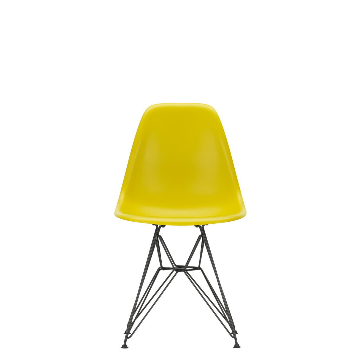 Vitra Eames Plastic Side Chair DSR Powder Coated for Outdoor Use Mustard Shell Black Powdercoated Base