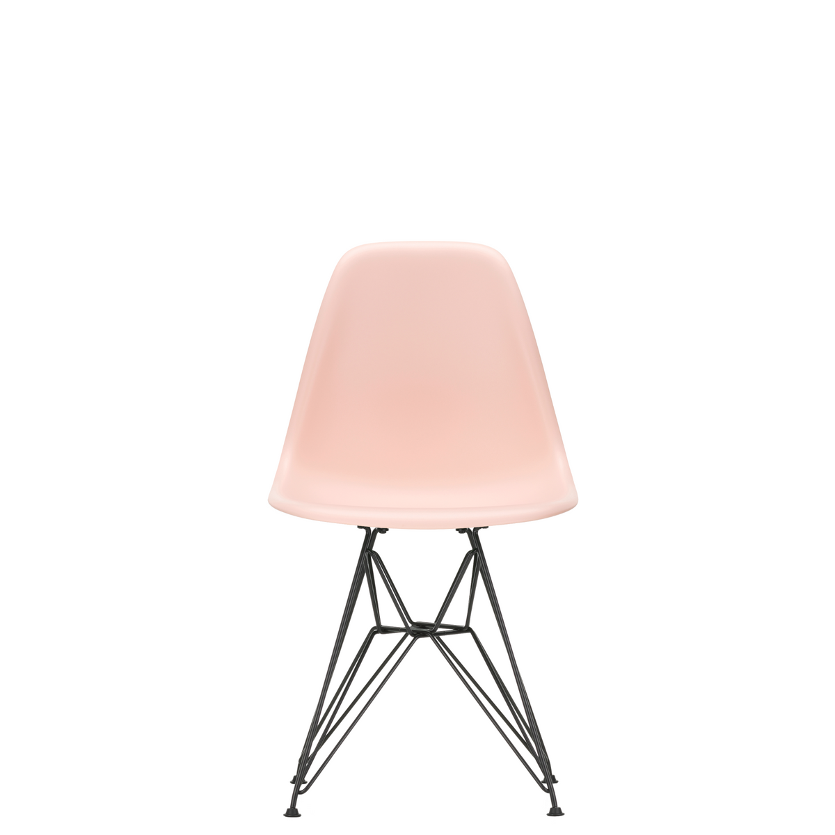 Vitra Eames Plastic Side Chair DSR Powder Coated for Outdoor Use Pale Rose Shell Black Powdercoated Base