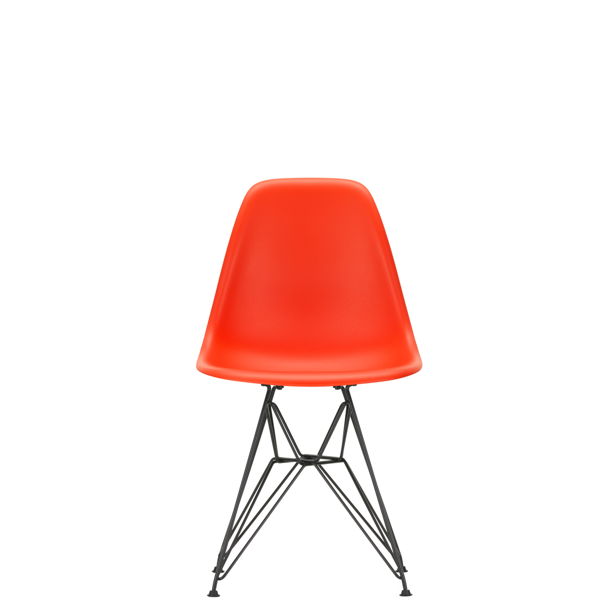 Vitra Eames Plastic Side Chair DSR Powder Coated for Outdoor Use Poppy Red Shell Black Powdercoated Base