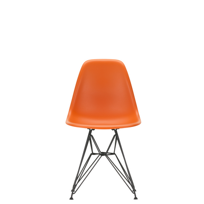 Vitra Eames Plastic Side Chair DSR Powder Coated for Outdoor Use Rusty Orange Shell Black Powdercoated Base