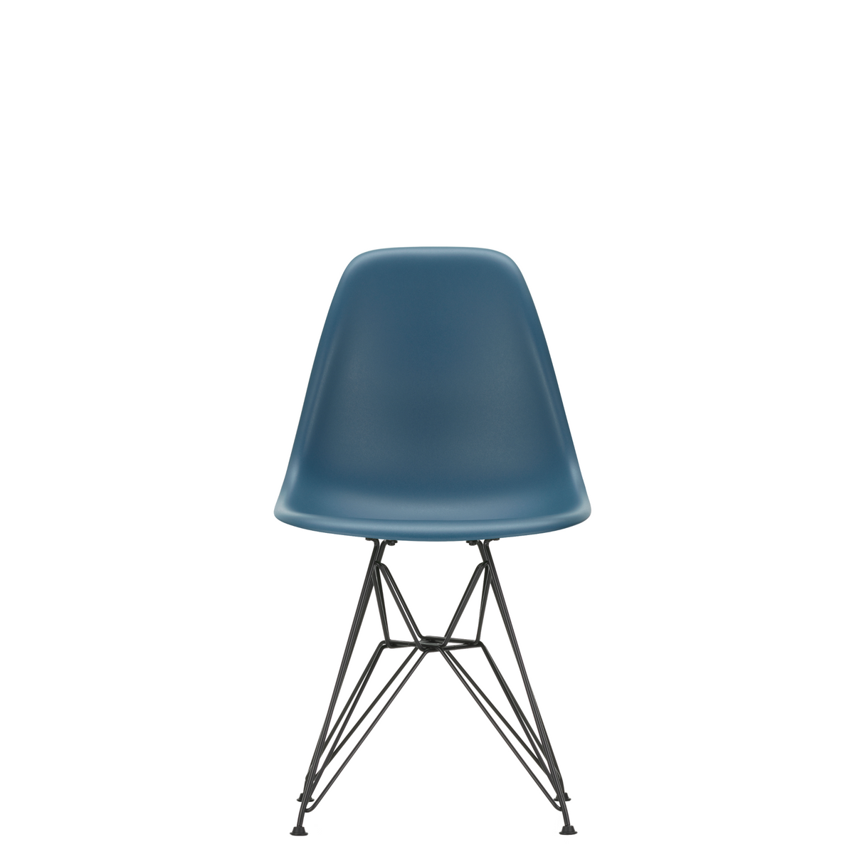 Vitra Eames Plastic Side Chair DSR Powder Coated for Outdoor Use Sea Blue Shell Black Powdercoated Base