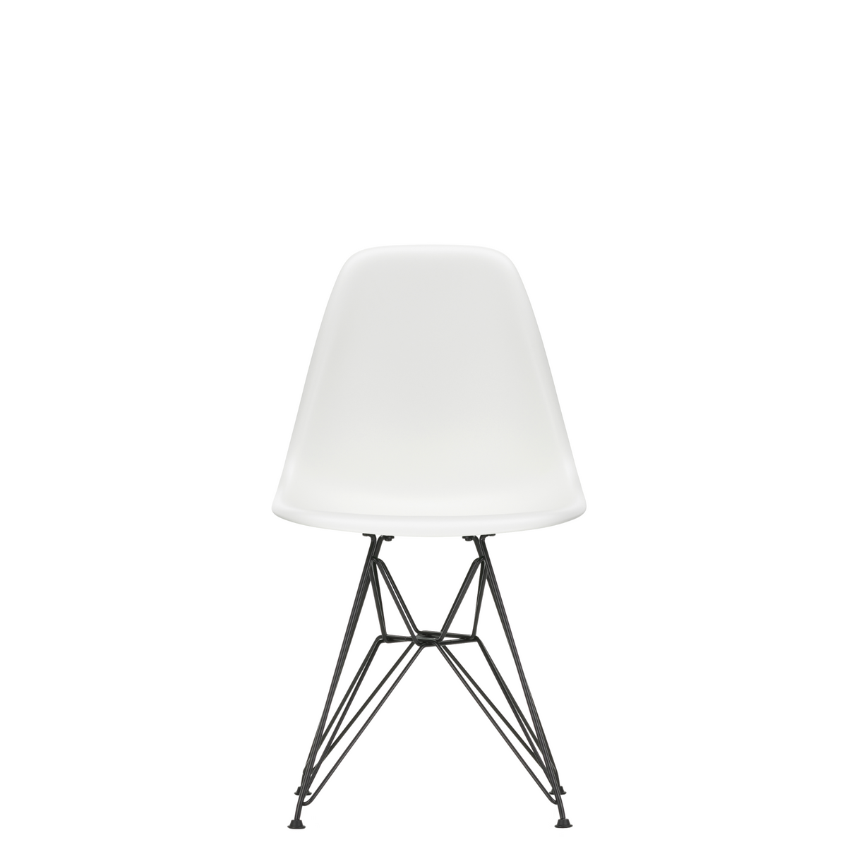 Vitra Eames Plastic Side Chair DSR Powder Coated for Outdoor Use White Shell Black Powdercoated Base