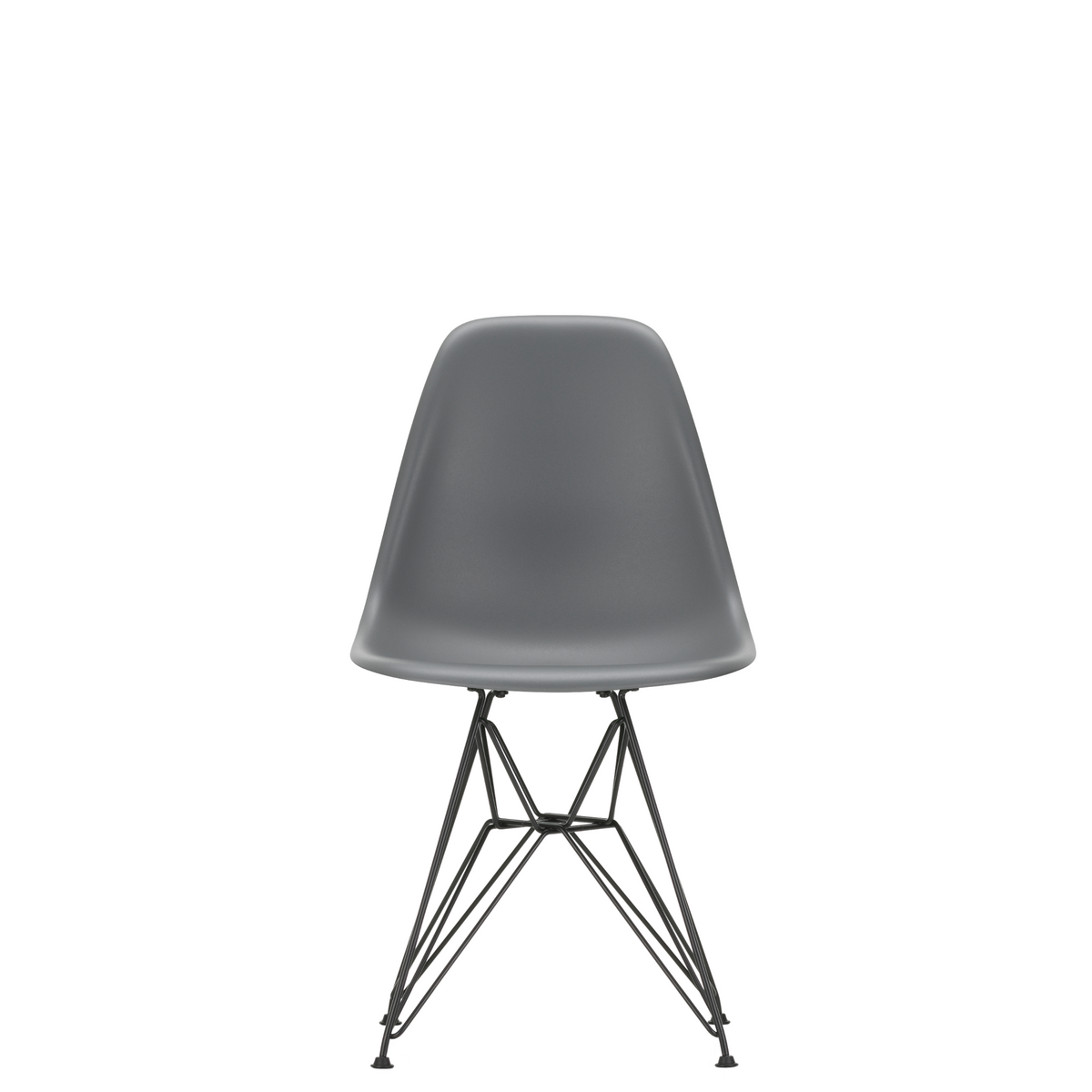 Vitra Eames Plastic Side Chair DSR Powder Coated for Outdoor Use Granite Grey Shell Black Powdercoated Base