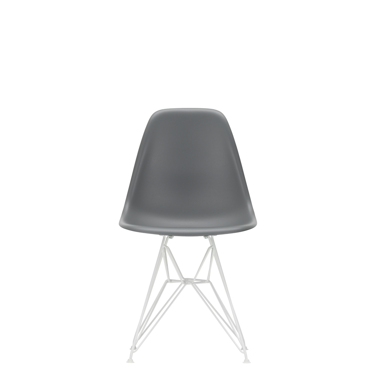Vitra Eames Plastic Side Chair DSR Powder Coated for Outdoor Use. Granite Grey Shell, White Powdercoated Base