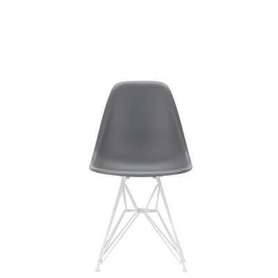 Vitra Eames Plastic Side Chair DSR Powder Coated for Outdoor Use. Granite Grey Shell, White Powdercoated Base
