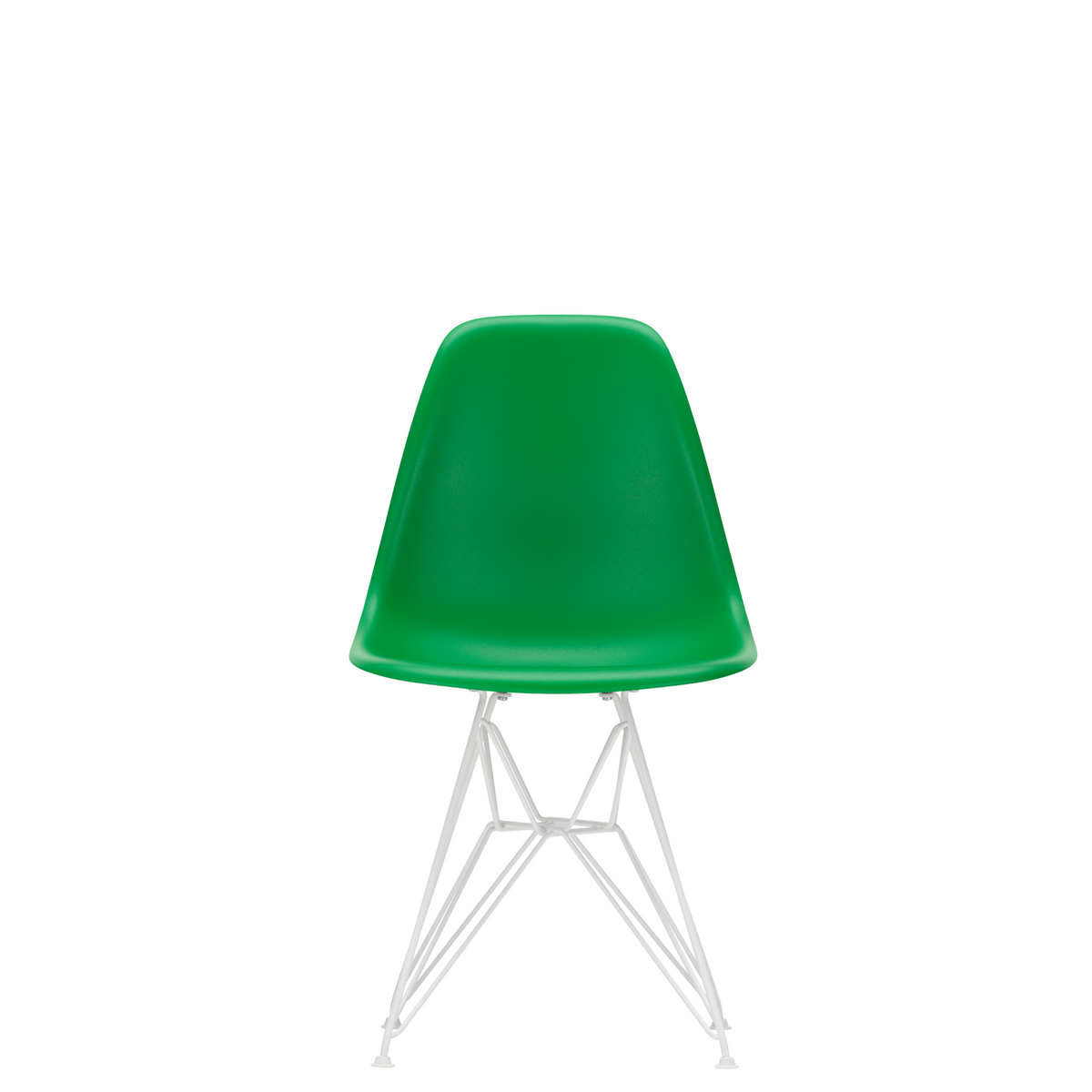 Vitra Eames Plastic Side Chair DSR Powder Coated for Outdoor Use. Green Shell, White Powdercoated Base