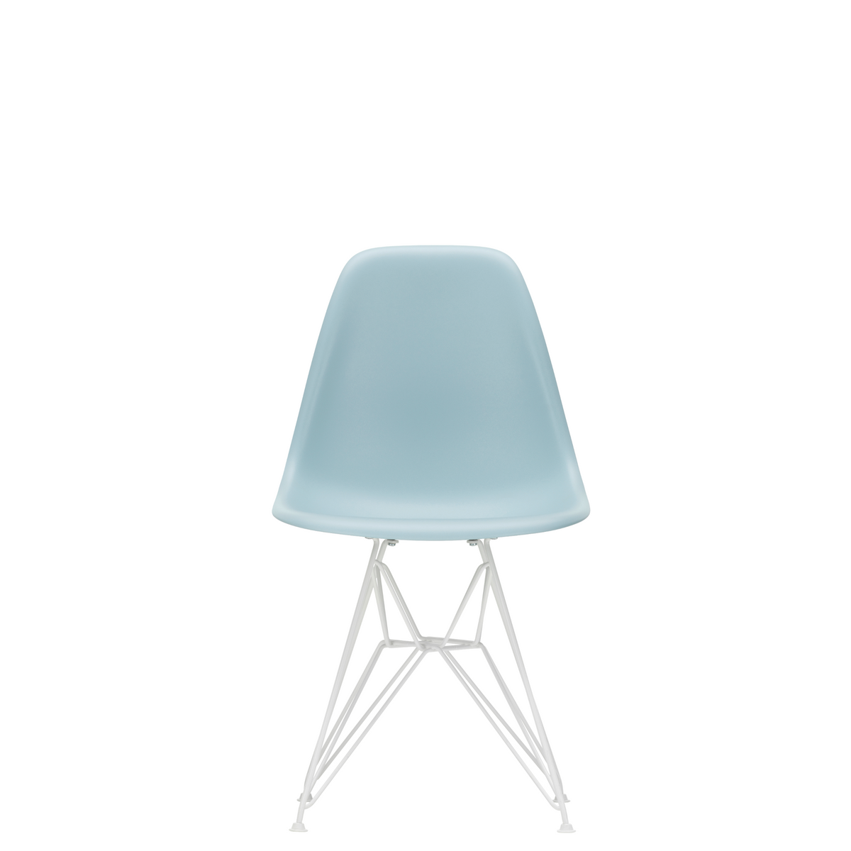 Vitra Eames Plastic Side Chair DSR Powder Coated for Outdoor Use Ice Grey Shell White Powdercoated Base