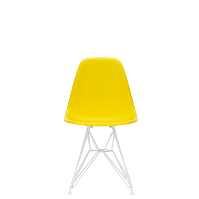 Vitra Eames Plastic Side Chair DSR Powder Coated for Outdoor Use Sunlight Yellow Shell White Powdercoated Base