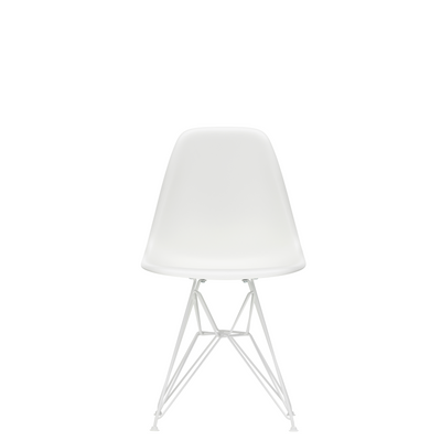 Vitra Eames Plastic Side Chair DSR Powder Coated for Outdoor Use. White Shell, White Powdercoated Base