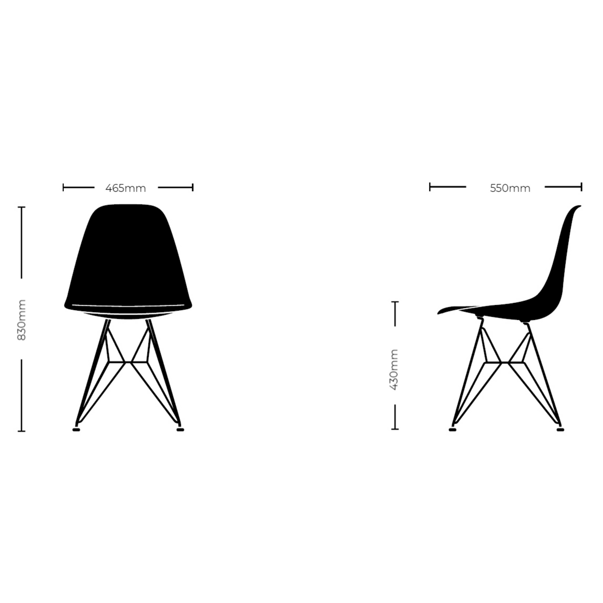 Dimensions for Vitra Eames DSW Plastic Side Chair Seating