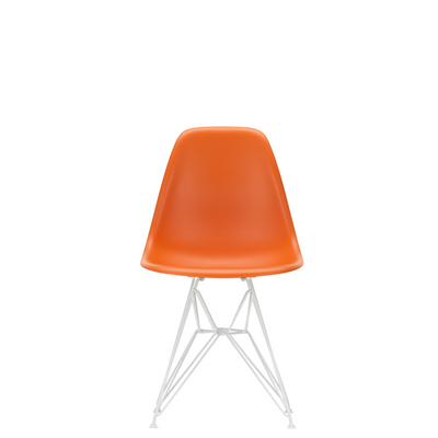 Vitra Eames Plastic Side Chair DSR Powder Coated for Outdoor Use. Rusty Orange Shell, White Powdercoated Base