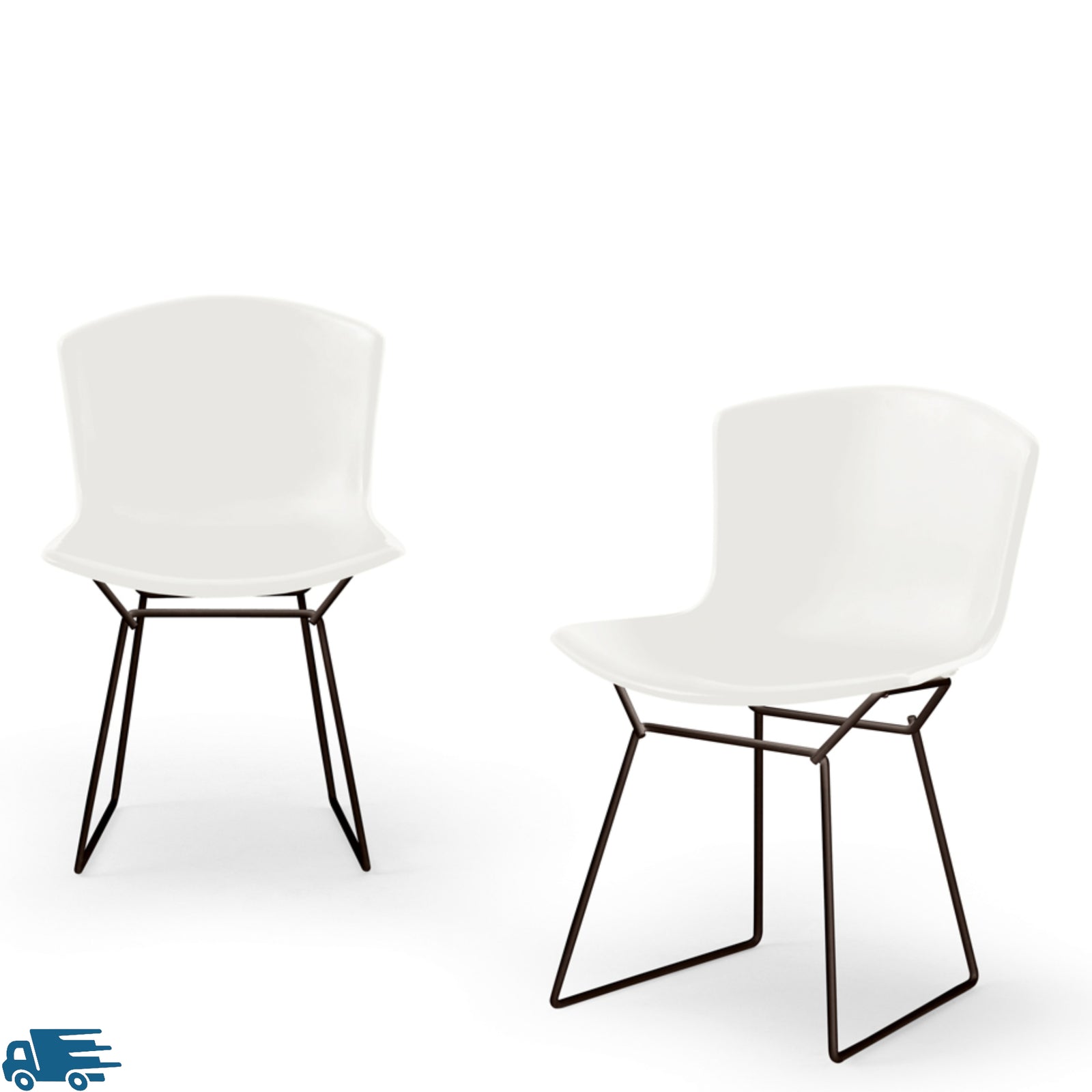 Knoll Bertoia Plastic Side Chair Pair White with Jet Black 9005 Base